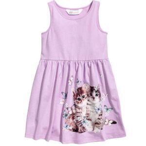 H&M Purple Sundress Sleeveless Scoop Neck Casual Kids Photo-real Cat Dress 8-10